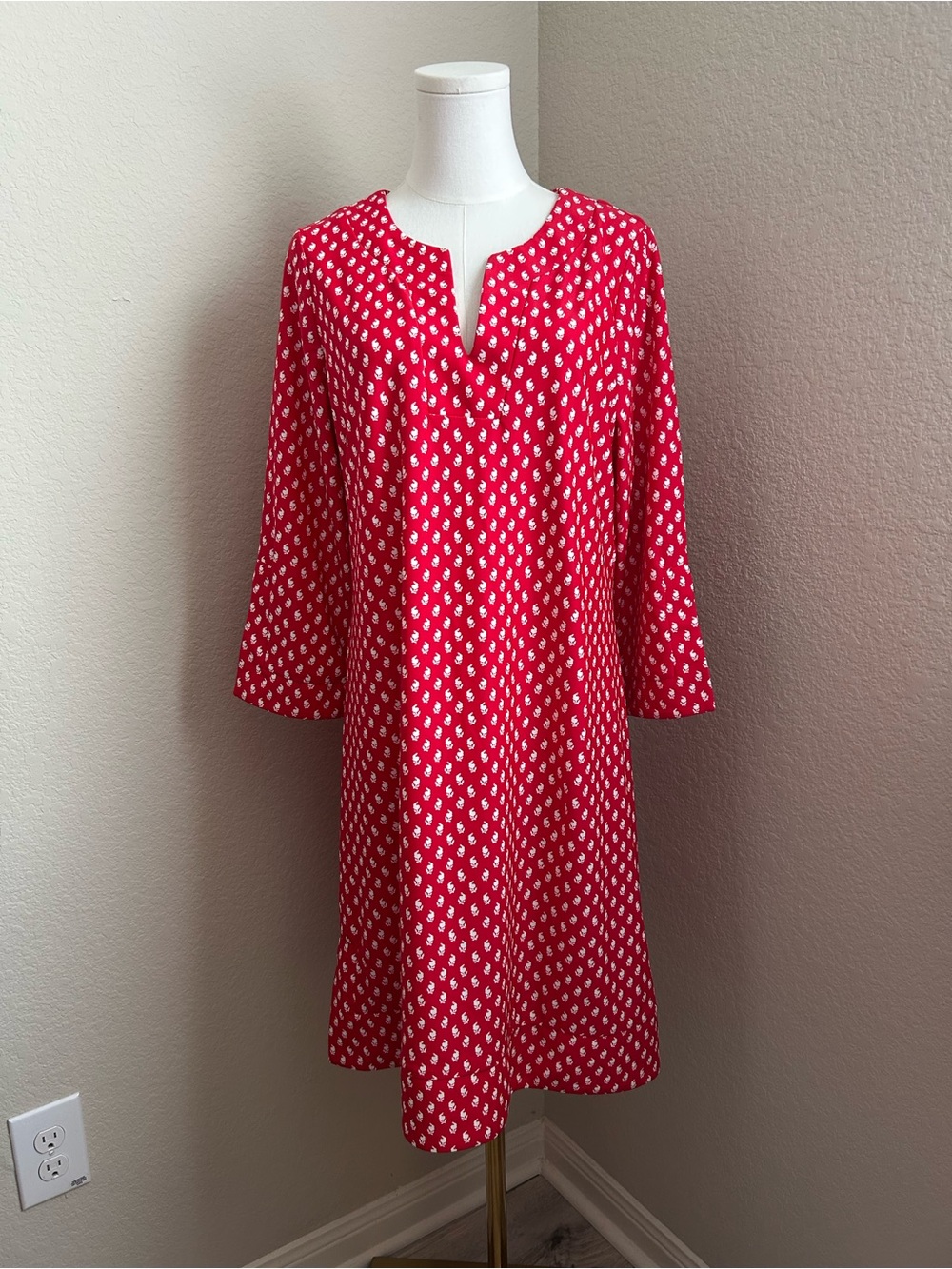 Jude Connally Red Printed Split-Neck Dress